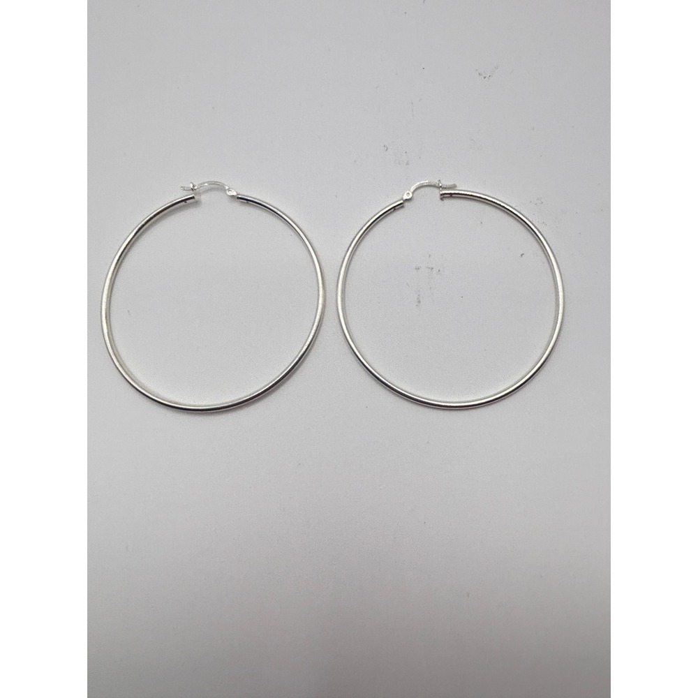 Sterling Silver 925 Large Round Hoop Earrings Polished Minimalist 2.25 Inch